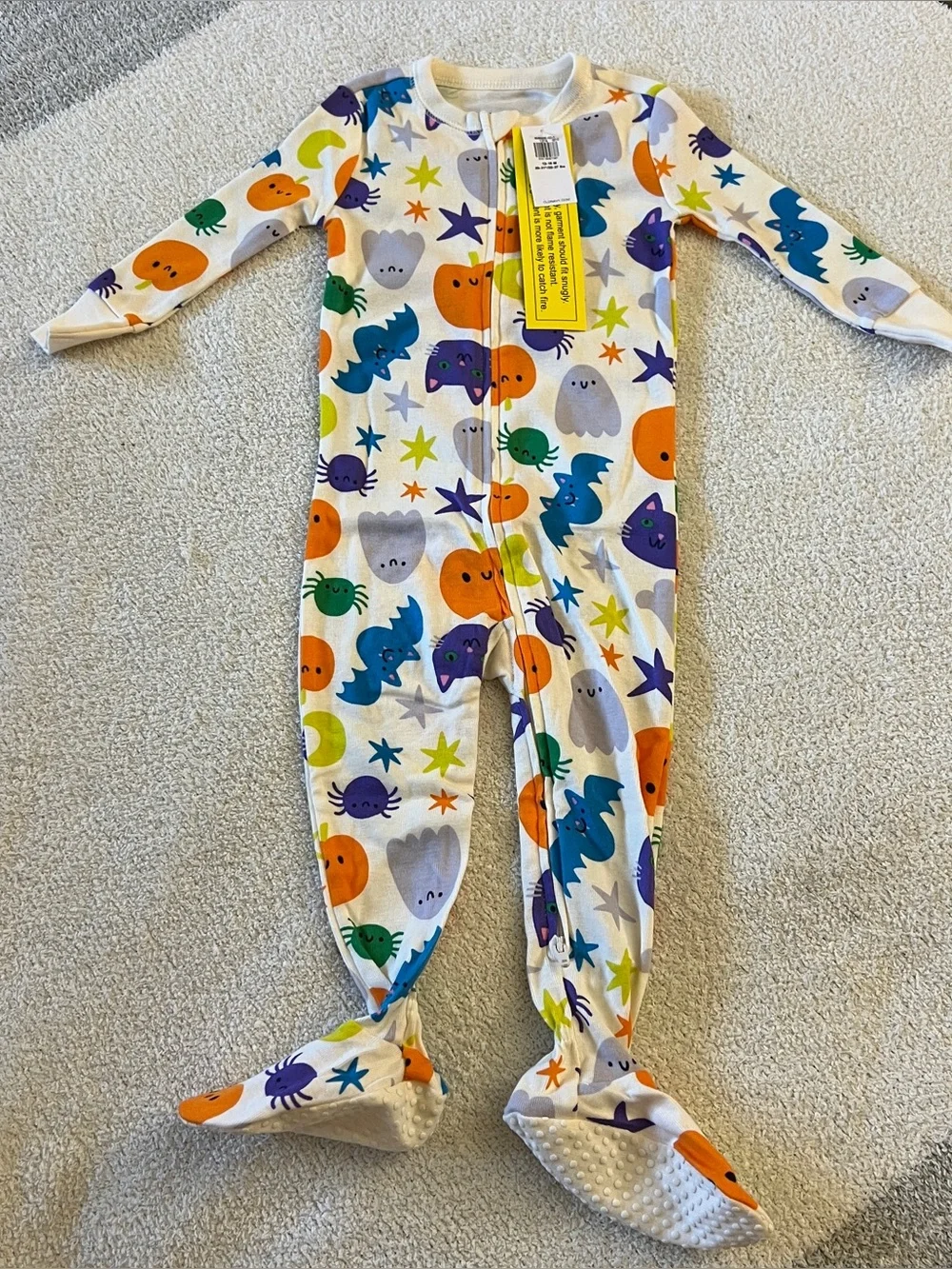 NWT Old Navy Halloween Footed Zip Pajamas 12-18M Ghost Pumpkin One-Piece Sleeper